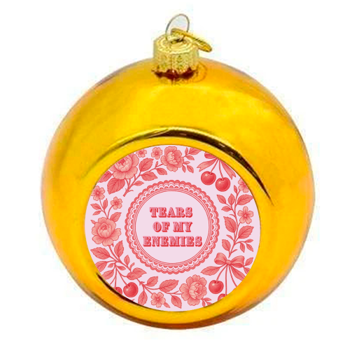 Red and Pink Vintage Plate - colourful christmas bauble by Lilly Rose