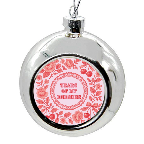 Red and Pink Vintage Plate - colourful christmas bauble by Lilly Rose