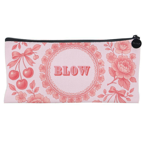 Red and Pink Vintage Plate - flat pencil case by Lilly Rose