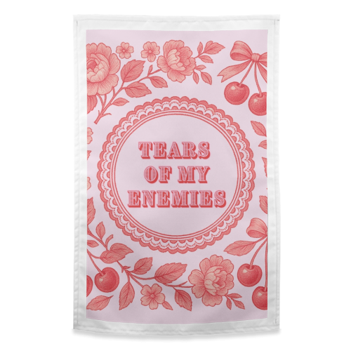 Red and Pink Vintage Plate - funny tea towel by Lilly Rose