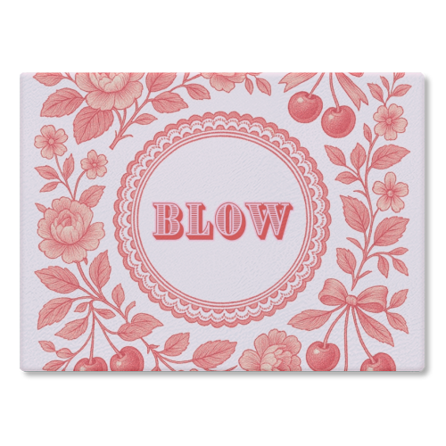 Red and Pink Vintage Plate - glass chopping board by Lilly Rose