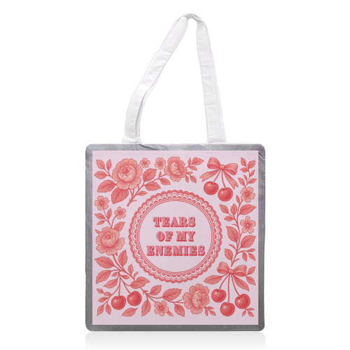 Red and Pink Vintage Plate - printed canvas tote bag by Lilly Rose