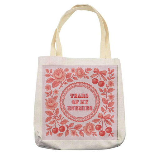 Red and Pink Vintage Plate - printed canvas tote bag by Lilly Rose