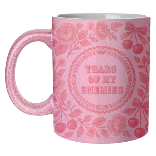 Red and Pink Vintage Plate - unique mug by Lilly Rose