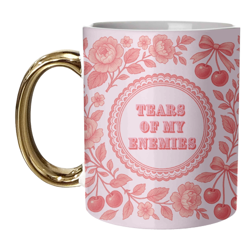 Red and Pink Vintage Plate - unique mug by Lilly Rose