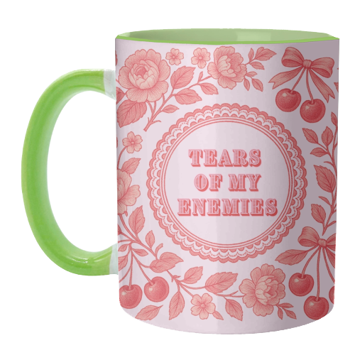 Red and Pink Vintage Plate - unique mug by Lilly Rose