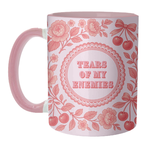 Red and Pink Vintage Plate - unique mug by Lilly Rose