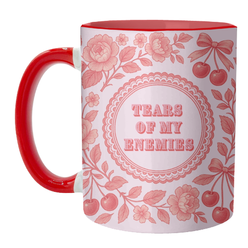 Red and Pink Vintage Plate - unique mug by Lilly Rose