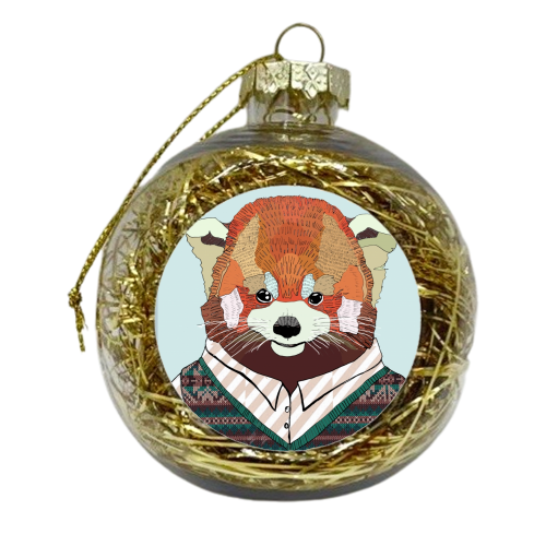 Red business Panda - xmas bauble by Casey Rogers