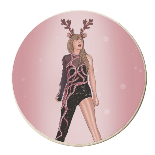 Red Festive Reputation Antlers Era Print - personalised beer coaster by Drawings by Firefly