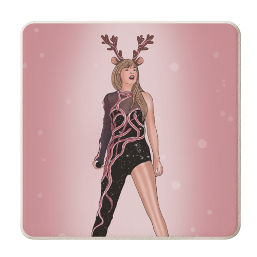 Red Festive Reputation Antlers Era Print - personalised beer coaster by Drawings by Firefly