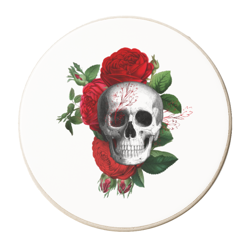 red floral skull - personalised beer coaster by haris kavalla