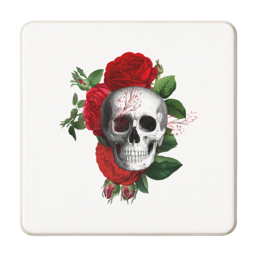 red floral skull - personalised beer coaster by haris kavalla