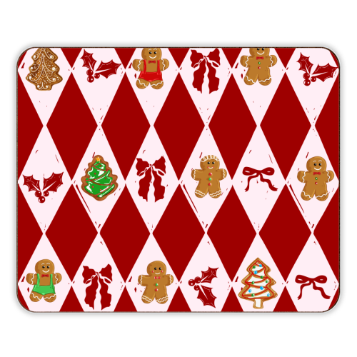 Red Harlequin Gingerbreadman Coquette Pattern - designer placemat by EZbie