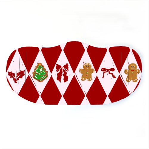 Red Harlequin Gingerbreadman Coquette Pattern - face cover mask by EZbie