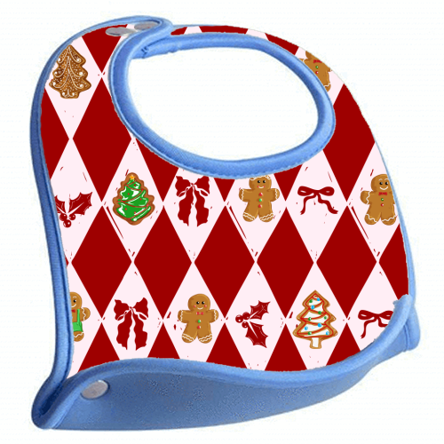 Red Harlequin Gingerbreadman Coquette Pattern - feeding bib by EZbie