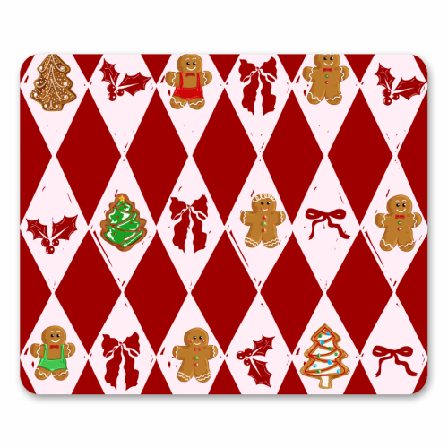 Red Harlequin Gingerbreadman Coquette Pattern - mouse mat by EZbie