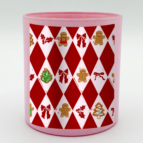 Red Harlequin Gingerbreadman Coquette Pattern - scented candle by EZbie