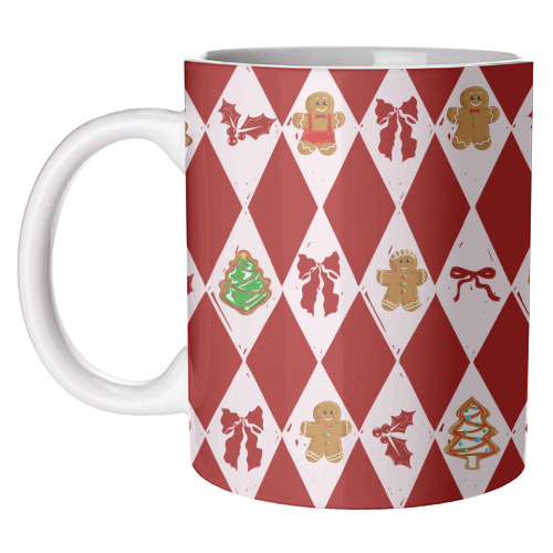 Red Harlequin Gingerbreadman Coquette Pattern - unique mug by EZbie
