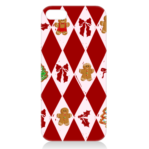 Red Harlequin Gingerbreadman Coquette Pattern - unique phone case by EZbie