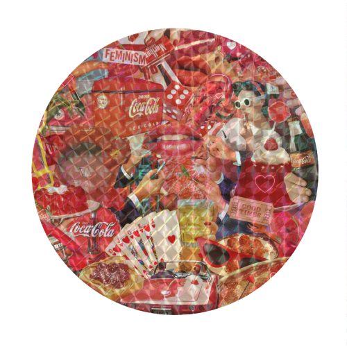 Red Hot Rebellion – Bold Retro Collage Print | Vintage Pop Culture Maximalist - Circle Sticker by OhMC! Designs