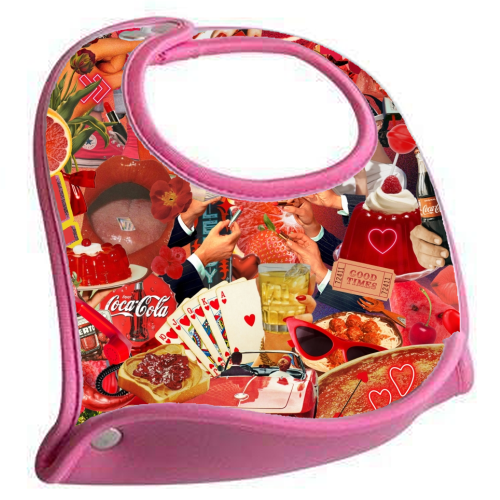 Red Hot Rebellion – Bold Retro Collage Print | Vintage Pop Culture Maximalist - feeding bib by OhMC! Designs