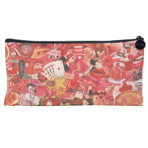 Red Hot Rebellion – Bold Retro Collage Print | Vintage Pop Culture Maximalist - flat pencil case by OhMC! Designs