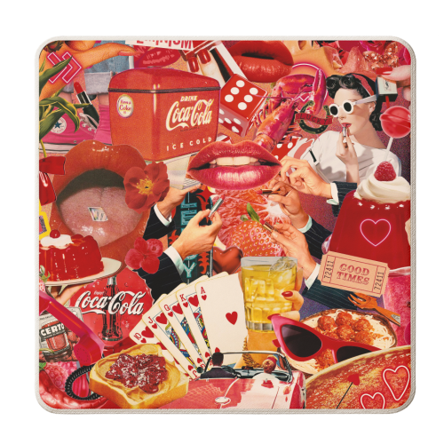 Red Hot Rebellion – Bold Retro Collage Print | Vintage Pop Culture Maximalist - personalised beer coaster by OhMC! Designs