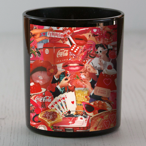 Red Hot Rebellion – Bold Retro Collage Print | Vintage Pop Culture Maximalist - scented candle by OhMC! Designs
