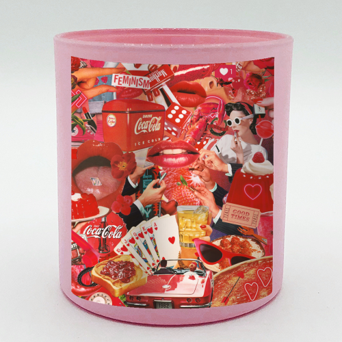 Red Hot Rebellion – Bold Retro Collage Print | Vintage Pop Culture Maximalist - scented candle by OhMC! Designs