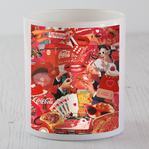 Red Hot Rebellion – Bold Retro Collage Print | Vintage Pop Culture Maximalist - scented candle by OhMC! Designs