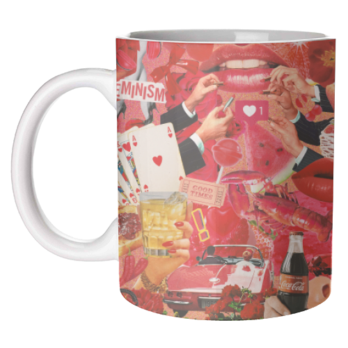 Red Hot Rebellion – Bold Retro Collage Print | Vintage Pop Culture Maximalist - unique mug by OhMC! Designs