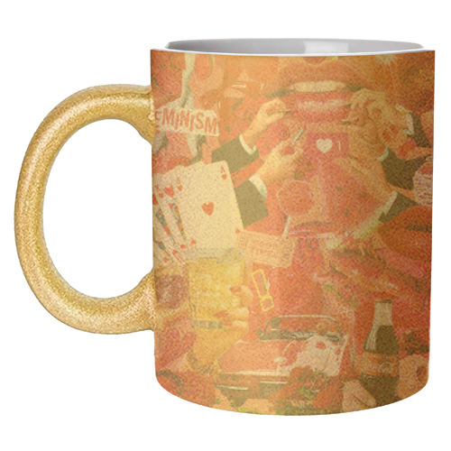 Red Hot Rebellion – Bold Retro Collage Print | Vintage Pop Culture Maximalist - unique mug by OhMC! Designs