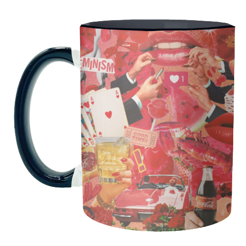 Red Hot Rebellion – Bold Retro Collage Print | Vintage Pop Culture Maximalist - unique mug by OhMC! Designs
