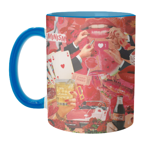 Red Hot Rebellion – Bold Retro Collage Print | Vintage Pop Culture Maximalist - unique mug by OhMC! Designs