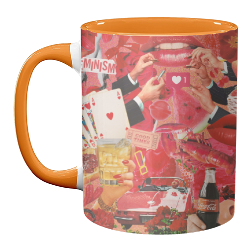 Red Hot Rebellion – Bold Retro Collage Print | Vintage Pop Culture Maximalist - unique mug by OhMC! Designs