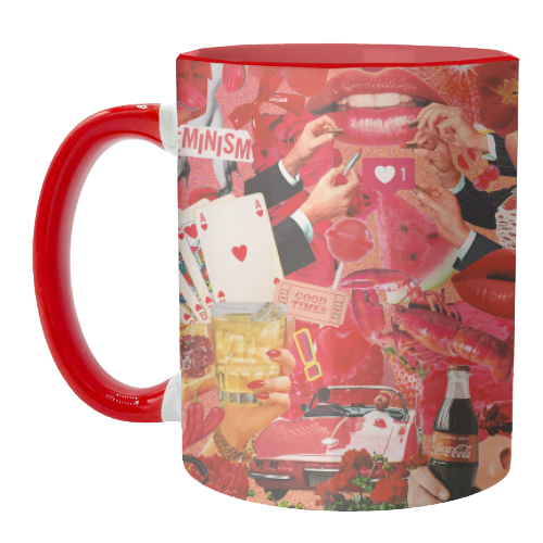 Red Hot Rebellion – Bold Retro Collage Print | Vintage Pop Culture Maximalist - unique mug by OhMC! Designs