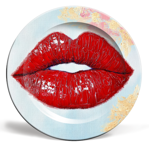 Red lips - ceramic dinner plate by DejaReve