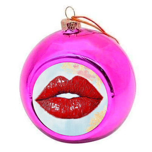 Red lips - colourful christmas bauble by DejaReve
