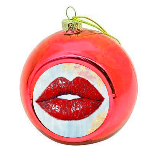 Red lips - colourful christmas bauble by DejaReve