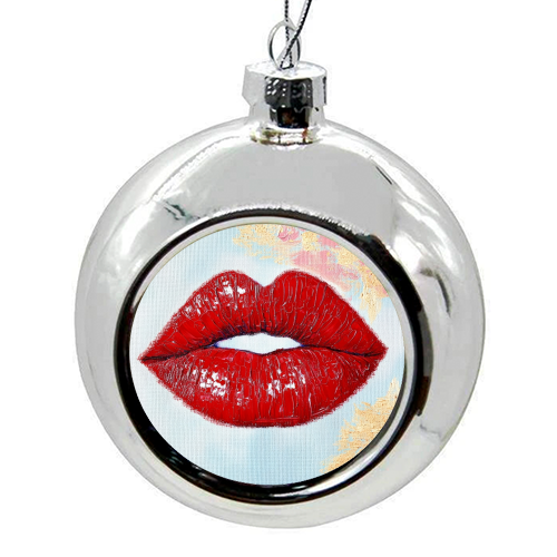 Red lips - colourful christmas bauble by DejaReve