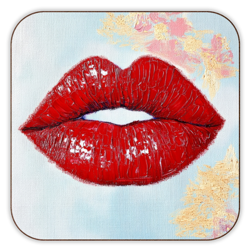 Red lips - personalised beer coaster by DejaReve