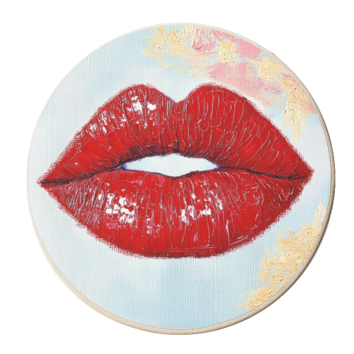 Red lips - personalised beer coaster by DejaReve