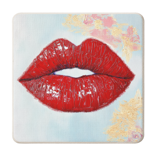 Red lips - personalised beer coaster by DejaReve