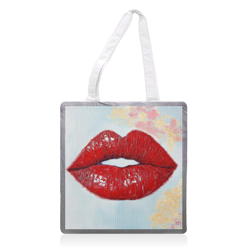Red lips - printed canvas tote bag by DejaReve