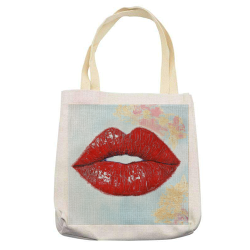 Red lips - printed canvas tote bag by DejaReve