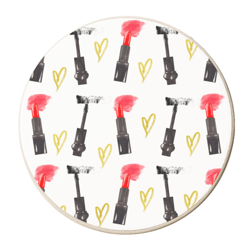red lipstick and mascara - personalised beer coaster by Anastasios Konstantinidis
