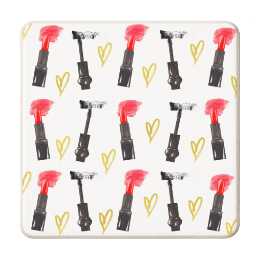 red lipstick and mascara - personalised beer coaster by Anastasios Konstantinidis