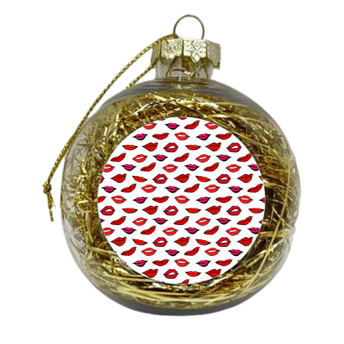 Red & Pink Lippy Pattern - xmas bauble by Bec Broomhall
