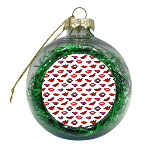 Red & Pink Lippy Pattern - xmas bauble by Bec Broomhall